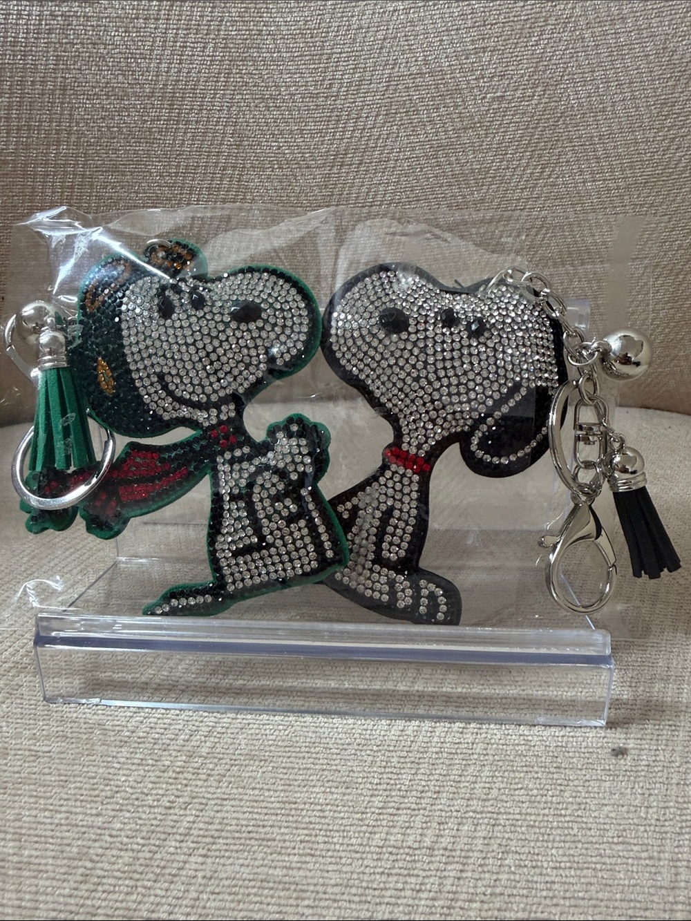 Source Unknown Rhinestone Snoopy Double Keychain - Black & Green Accents